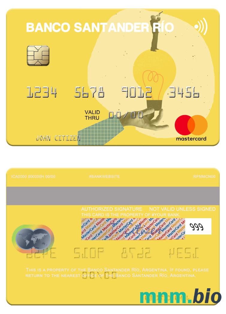 Argentina Banco Santander Río przykład karty mastercard w formacie PSD